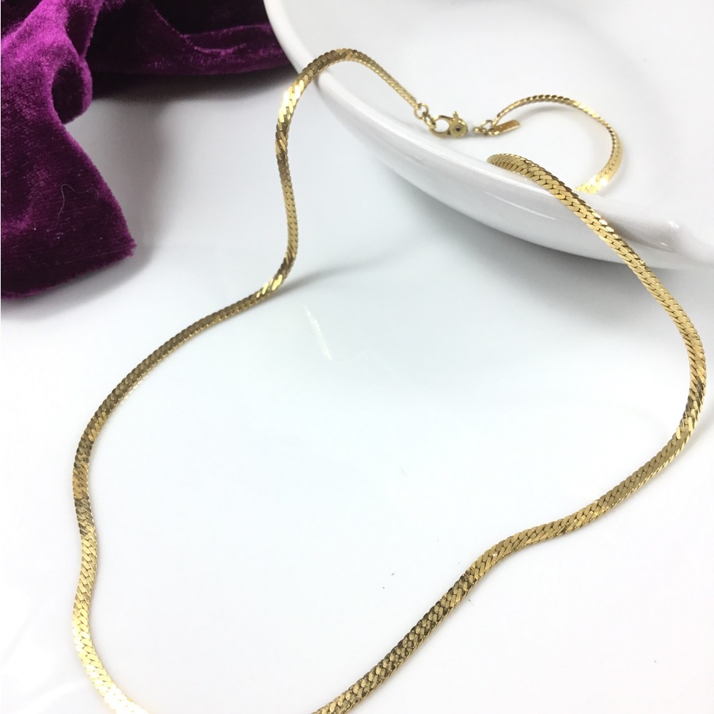 Monet Gold Herringbone Necklace - Shiny Gold Tone